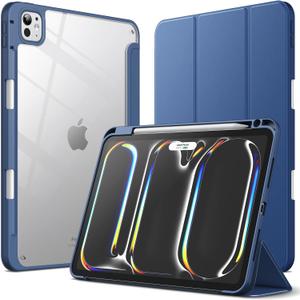 JETech Case for iPad Pro 11-Inch M4 2024 (5th Generation) with Pencil Holder, Clear Transparent Back Shell Slim Stand Shockproof Tablet Cover, Auto Wake/Sleep (Navy)