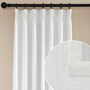 100% Blackout Pinch Pleated Linen Texture Curtain for Living Room,Back Tab Sheer with Liner for Bedroom,2 Panels, 40" W x90 L,White