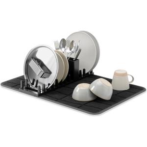 Umbra UDry Dish Drying Rack with Mat – Kitchen Countertop Dish Drainer & Absorbent Microfiber Drying Mat, Foldable Dish Rack Organizer for Plates, Cups & Utensils, Black