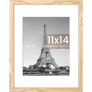 upsimples 11x14 Picture Frame, Display Pictures 8x10 with Mat or 11x14 Without Mat, Wall Hanging Photo Frame, Natural, 1 Pack