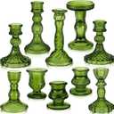 Mumufy 10 Pcs Glass Crystal Taper Candle Holders Clear Glass Candlestick Holder Fit 0.8 Inch Candles Crystal Decorative Candle Stand Centerpiece Table Wedding Dining Party (Classic,Green)