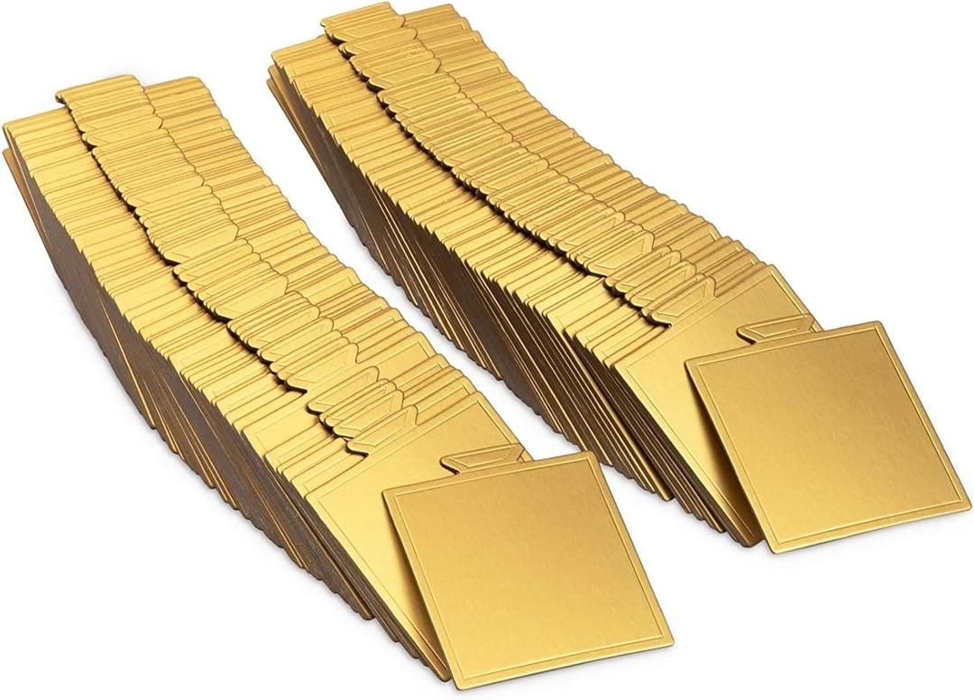 Sparkle and Bash Mini Gold Foil Cake Boards, Square Dessert Display (3.5 in, 200 Pack) - Cake Board