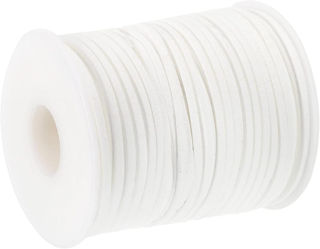uxcell Suede Cord, 49.21 Yards 2.6mm Flat Leather Thread String for Purse Handbag Shoelace DIY Crafts Bracelet Making, White 1 Roll