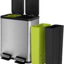 60 Liter / 16 Gallon Rectangular Hands-Free Dual Compartment Recycling Kitchen Step Trash Can with Soft-Close Single Lid, Stainless Steel (30L x 30L Capacity)