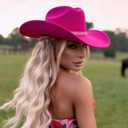 3Pcs Rhinestone Cowboy Hat for Women with Bandana, Heart Sunglasses set, Wide Brim Cowgirl Hat for Western Disco Party