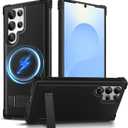 KEZiHOME for Samsung Galaxy S22 Ultra Case with Stronger Magnetic, Genuine Leather [Built-in Kickstand] Military-Grade Drop Protection S22 Ultra Phone Cover Case 5G for Samsung S22 Ultra (Black)