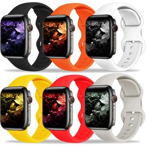 6 Pack Bands Compatible with Apple Watch Band 49mm 46mm 45mm 44mm 42mm 41mm 40mm 38mm for Women Men, Sport Silicone Breathable Strap for iWatch Series Ultra 11 10 9 8 SE 7 6 5 4 3 2 1