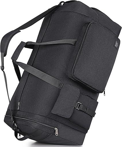 Fmeida 65L Duffle Bag with Shoes Compartment, Foldable Travel Duffel Bags for Men Women, Large Packable Travel Bag Water Repellent & Tear Resistant (Black)