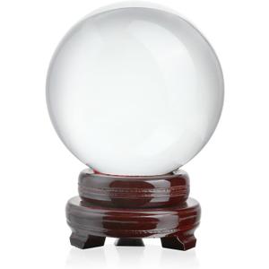 150mm/6inch Clear Crystal Ball with Wooden Stand Fortune Teller Mystical Quartz Ball Photography Props FengShui Divination Spheres