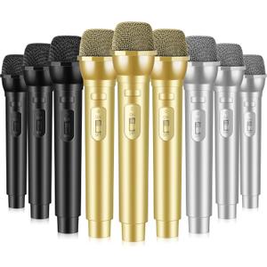 Sanwuta 9 Pcs Fake Microphone Prop Bulk, Plastic Realistic Mic, Pretend Microphone, Stage Mics Toy for Halloween Birthday Activities Weddings Karaoke Stage Costume Cosplay Party Favor