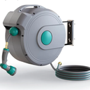 Retractable Garden Hose Reel,1/2 in x 100 ft Wall Mounted Hose Reel, with 10- Function Sprayer Nozzle, Any Length Lock/Slow Return System/Wall Mounted/180°Swivel Bracket (Grey)
