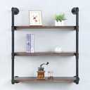 Industrial Pipe Shelving Wall Mounted,30in Rustic Metal Floating Shelves,Steampunk Real Wood Book Shelves,Wall Shelf Unit Bookshelf Hanging Wall Shelves,Farmhouse Kitchen Bar Shelving(3 Tier)