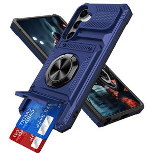 for Samsung Galaxy A26 5G Case with Card Holder 360 Magnetic Rotated Ring Kickstand Heavy Duty Dual Layer Shockproof Hidden Card Slot Protective Cover for Samsung A26 5G, Blue RJ