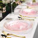 80pcs Clear Pink Disposable Shell Plastic Plates With Gold Rim, 10 inch 40 Dinner Plates and 7 inch 40 Dessert Plates for Party, Wedding, Birthday