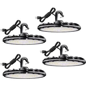 100W UFO LED High Bay Light, UL Listed Commercial Bay Lighting, 5000K Daylight High Bay Led Shop Light with US Plug, IP65 Commercial Light for Factory Warehouse Shop, 4 Pack