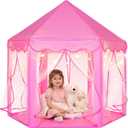 Sumbababy Princess Castle Tent for Girls Fairy Play Tents for Kids Hexagon Playhouse with Fairy Star Lights Toys for Children or Toddlers Indoor or Outdoor Games (Pink)