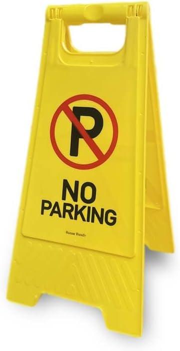 Yellow No Parking Sign, Two-Sided Folding Floor Sign, 24x12 Inches, Plastic, Functional Visibility