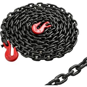 Heavy Duty G80 Transport Binder Chain 3/8'' Inch x 20 Feet,Tow Chain with G70 Clevis Grab Hooks,7100 lbs Safe Working Load Logging for Transporting, Towing(3/8'' x 20FT Black).