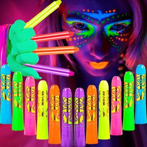 12 Pcs Glow in The Dark Body Face Paint Neon Glow in The Black Light UV Fluorescent Crayons Paint Glow Crayons Neon Fluorescent Face Painting Makeup Kit for Birthday Party Halloween Glow Party Makeup