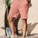 Comdecevis Men's Linen Shorts Casual Elastic Waist Drawstring Summer Beach Vacation Yoga Golf Shorts with Pockets (Pink, M)