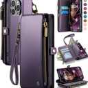 Defencase Compatible with iPhone 14 Pro Case Wallet with RFID Blocking Card Holder for Women Men, Soft PU Leather Magnetic Snap Flip Zipper Strap Wallet Phone Case Fit for iPhone 14 Pro 6.1", Purple