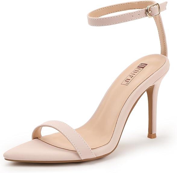IDIFU Nude Beige Cream Heels High Stiletto Open Pointed Toe Ankle Strap Heeled Sandals Sexy Trendy Dressy Prom Comfortable Bride Wedding Party Homecoming Evenings Heels(Nude Nubuck, 7)