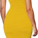 Nimsruc Women's Sexy Casual Tank Top Bodycon Dress Ruched Pencil Sleeveless Basic Midi Club Dresses (Yellow, XL)