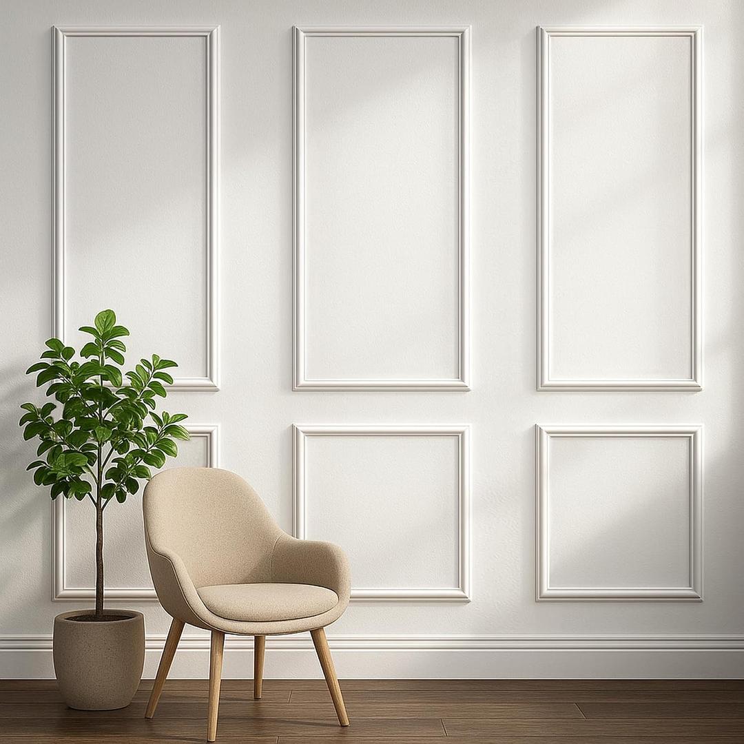 Set of 3 Peel and Stick Wall Molding Kit, Pre Cut Wainscoting Panels | 54x24 in + 24x24 in, Paintable, Ready to Assemble Wall Moulding, Living room or Bedroom Accent Wall Decor