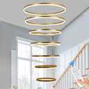 XGZLLIGHTING 7-Rings Modern LED Chandelier Gold D31.5 Contemporary High Ceiling Foyer Chandeliers Large with Remote Entryway for Living Room Entrance Staircase, 3000K-6000K