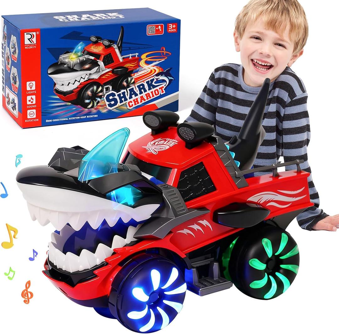 Monster Truck Toy Shark Car for Baby Boy Toddlers 3, Shark Car Truck Toy with Lights and Sounds, Monster Glow Light-Up LED Wheels for Kids 3 4 5 6 Year Old Boy Birthday Party Favors