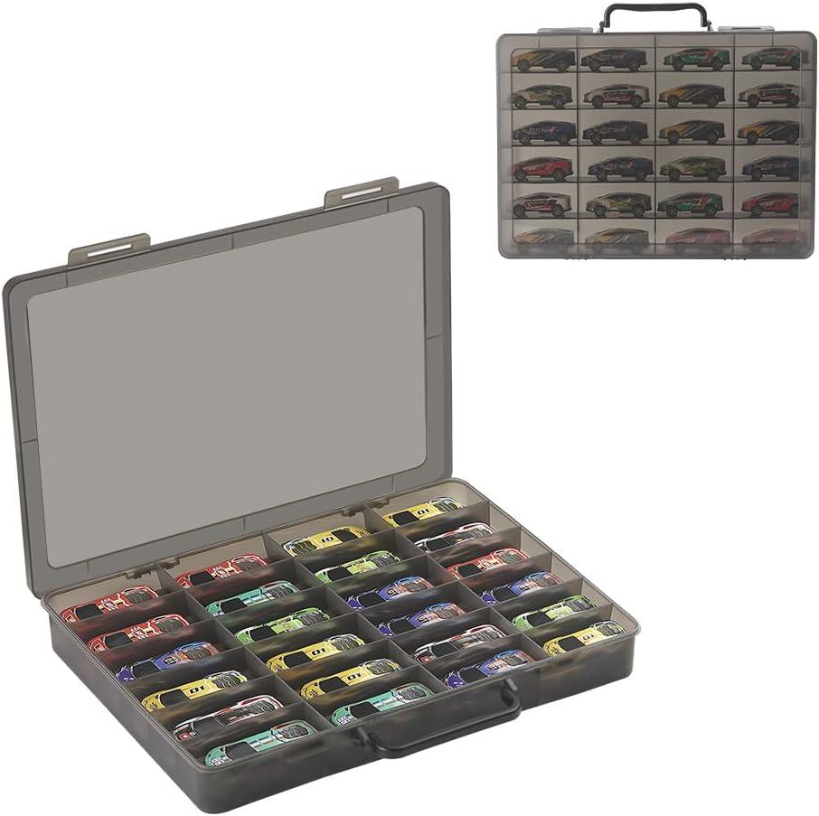 Toy Storage Organizer Case for Hot Wheels Car, for Matchbox Cars, for Mini Toys, for Small Dolls. Carrying Box Container Carrier with 24 Compartments (Box Only) (Black)