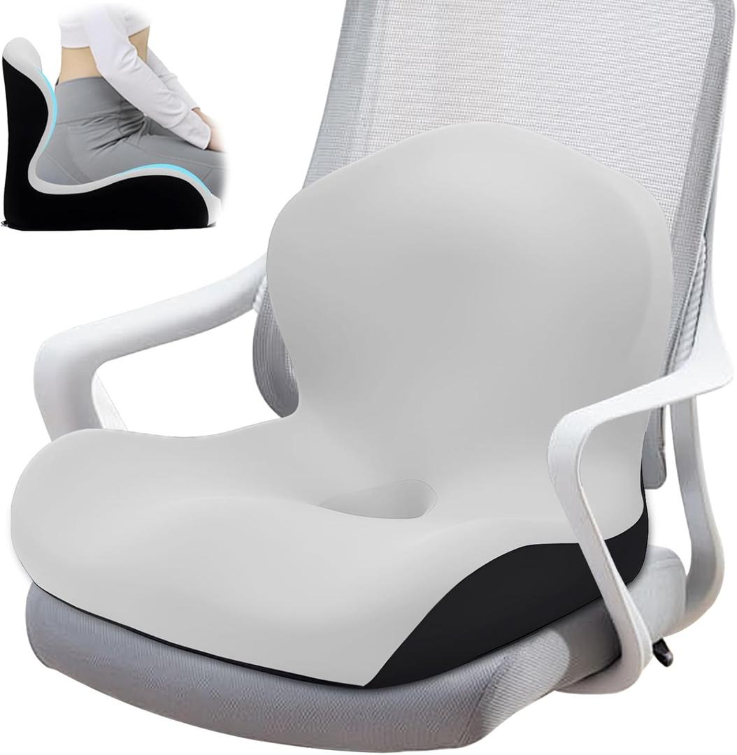 Seat Cushion, Office Chair Cushion, L-Shaped Ergonomic Car Seat Cushions, Memory Foam Chair Cushion, Lumbar Support Pillow for Wheelchair, Car, Home, Office, Desk, Light Gray