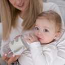 Dr. Browns Milestones Wide-Neck Transitional Sippy Bottle with Silicone Handles 9oz 270mL 6m+ Light Blue and Gray 2-Pack