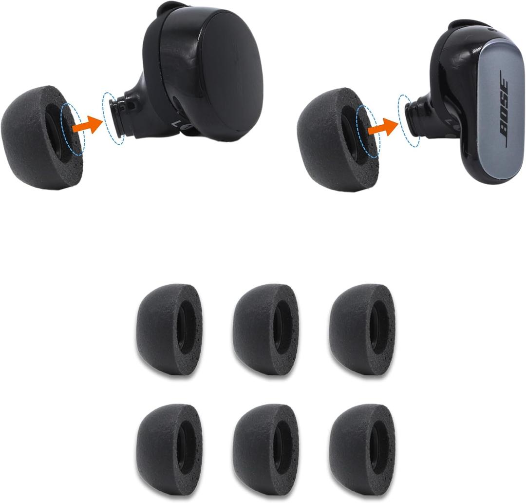 Comply Memory Foam Replacement Earbud Tips for Bose QuietComfort, II, Ultra 1&2 | Ultimate Comfort, Secure Fit, Superior Noise Isolation | Black, Medium (3 Pairs)