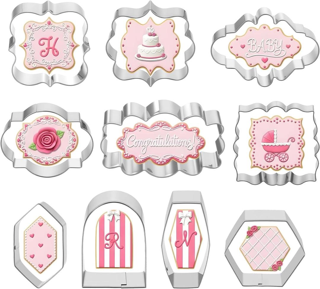 10 Pcs Plaque Cookie Cutter Set, Stainless Steel Cookie Cutters Variety Pack, Square Cookies Cutter Frame Cookies Cutters Shape for Baking, Fondant Cookie-Cutter Set