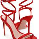 Coutgo Womens Strappy Lace up Heels Sandals Sexy High Heeled Ankle Strap Summer Dress Shoes (11, Red)