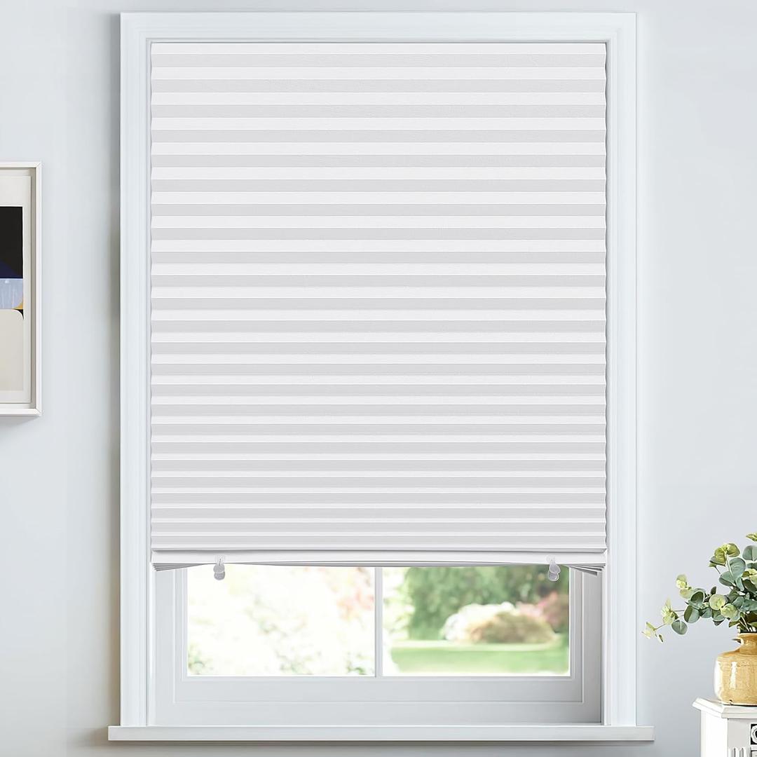 LazBlinds No Tools No Drill Cordless Lift Cut to Size Pleated Paper Blinds for Windows, Light Filtering Clip On Self Adhesive Temporary Window Blinds for Home(36" W x 72" H x 6 Pack, White)