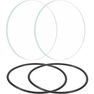 PATIKIL 1.65" Dia LED Lens, 2 Set Polished Edge Flashlight Glass Lens with Silicone Ring for Light Source Lens Replacement, Transparent, Black