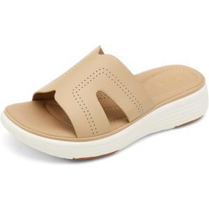 UBFEN Womens Platform Sandals Comfortable Walking Slide Soft Cushioning Footbed Casual Dressy Wedge Sandals (Beige)