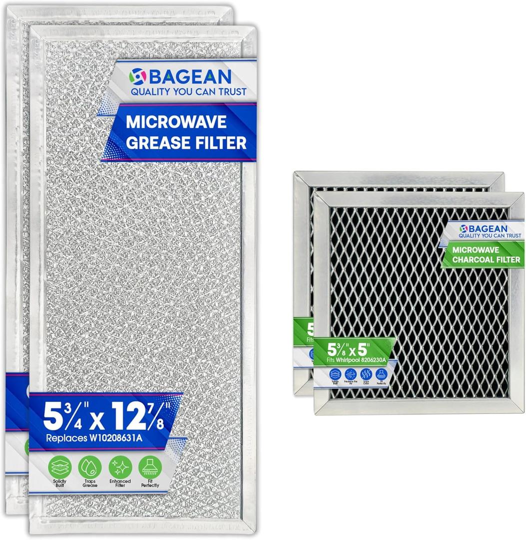 Bagean Grease Microwave Vent Filter W10208631A and Charcoal 8206230A Whirlpool Microwave Filter Replacement Combo Pack - Aluminum Mesh and Carbon Filters Refresh The Kitchen Stove Oven Air (2-Sets)