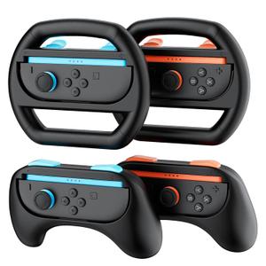 Hosanwell Switch 2 Steering Wheel & JoyCons Grip Kit - 2-in-1 Pro Controller Accessories Compatible with Switch 2 (2025) Console - Ergonomic Design for Enhanced Gaming Experience