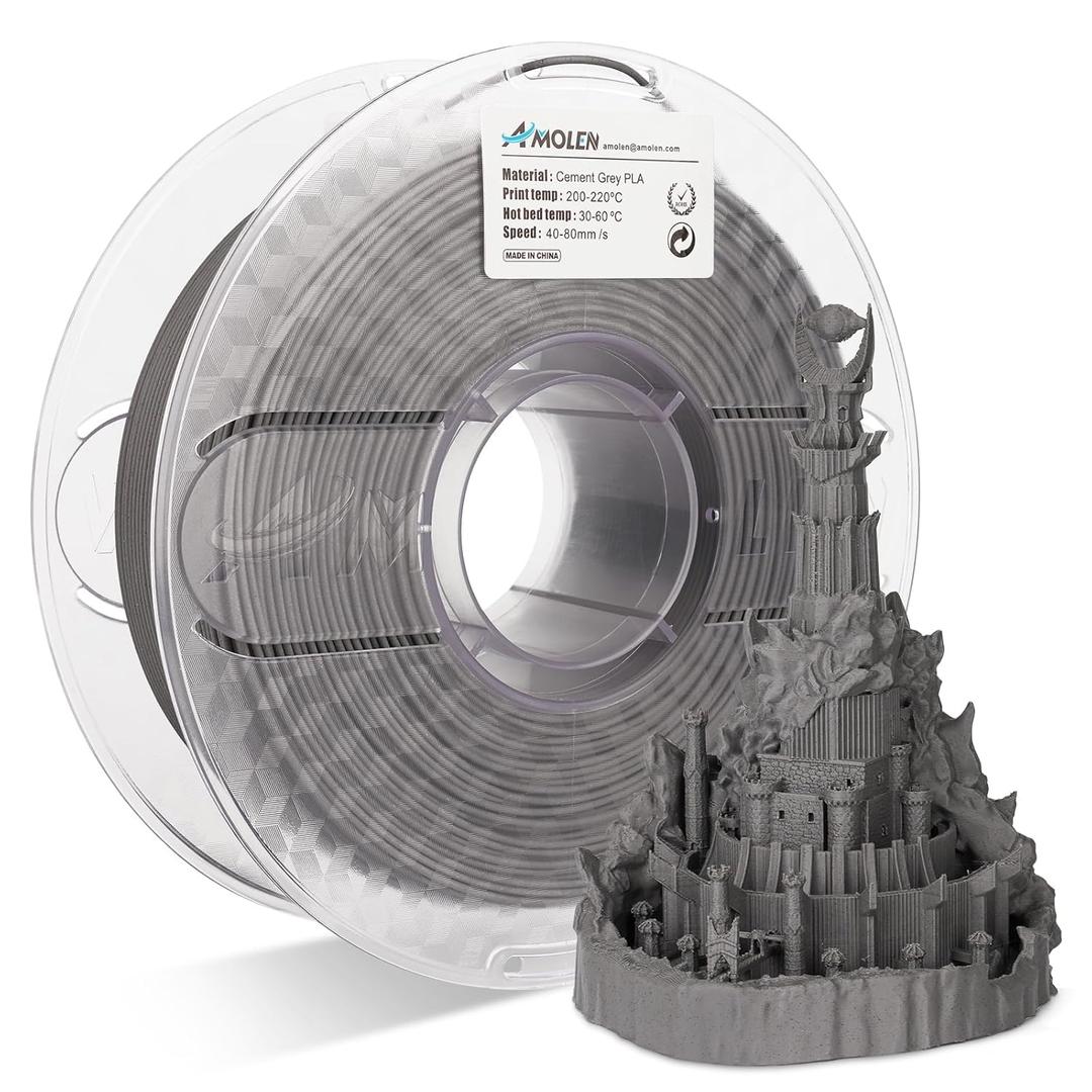 AMOLEN PLA 3D Printer Filament, Cement Grey PLA Filament 1.75mm, Magic Stone Marble PLA 3D Printing Filament, 1kg Spool (2.2lbs), Dimensional Accuracy +/- 0.02 mm, Fit Most FDM Printer