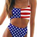 Meyeeka Womens Scoop Neck Cut Out Front Lace Up Back High Cut Monokini One Piece Swimsuit, M