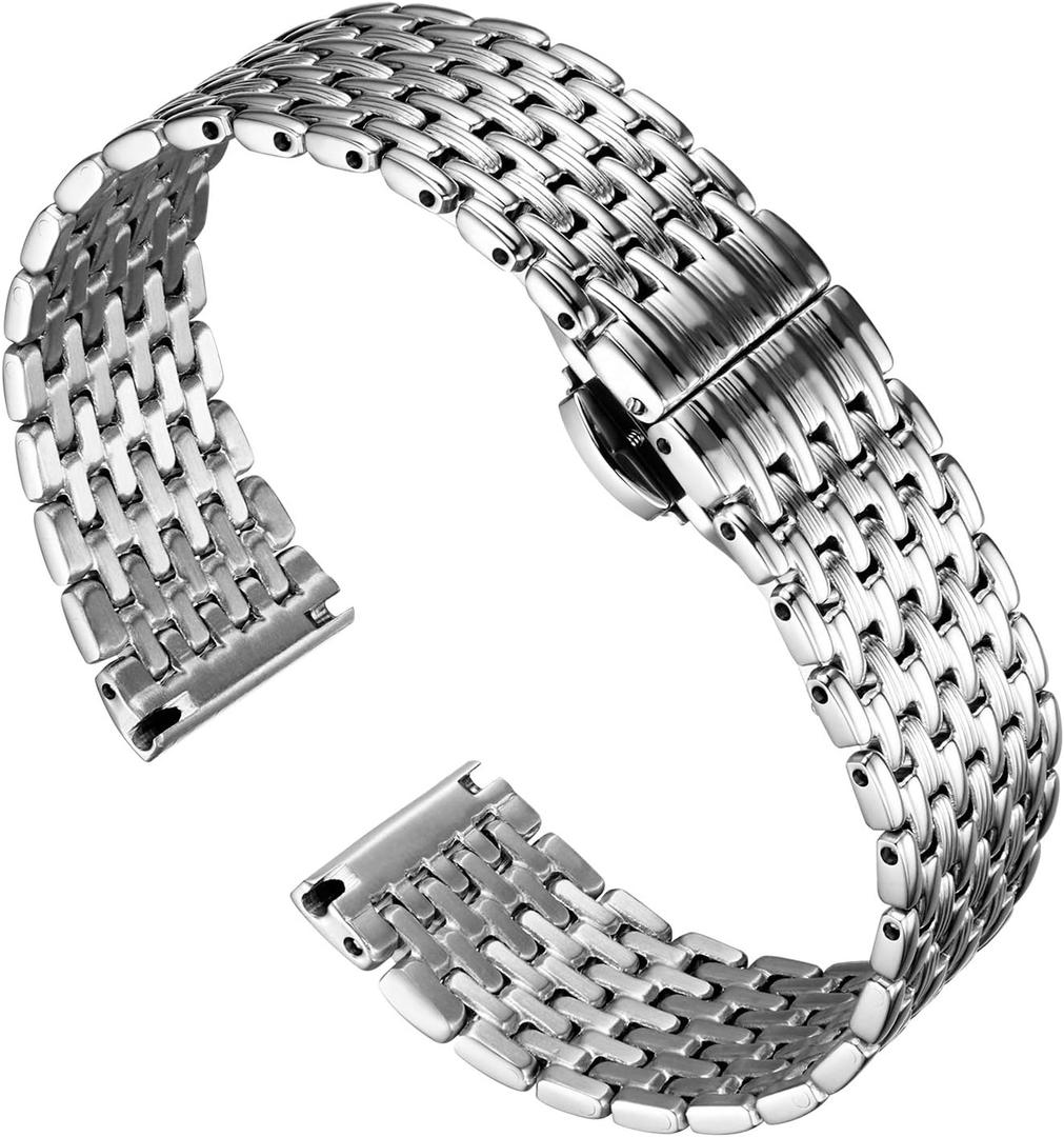 BINLUN Ultra Thin Mesh Stainless Steel Watch Band Light Watch Strap Polished Watch Bracelets Replacement 12mm/14mm/16mm/18mm/20mm/22mm for Men Women with Butterfly Buckle (Silver)
