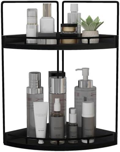 Dorhors 2-Tier Bathroom Counter Organizer,Vanity Counter Corner Shelf, Skincare, Wood Countertop Bathroom Storage and Organization for Kitchen (Black)