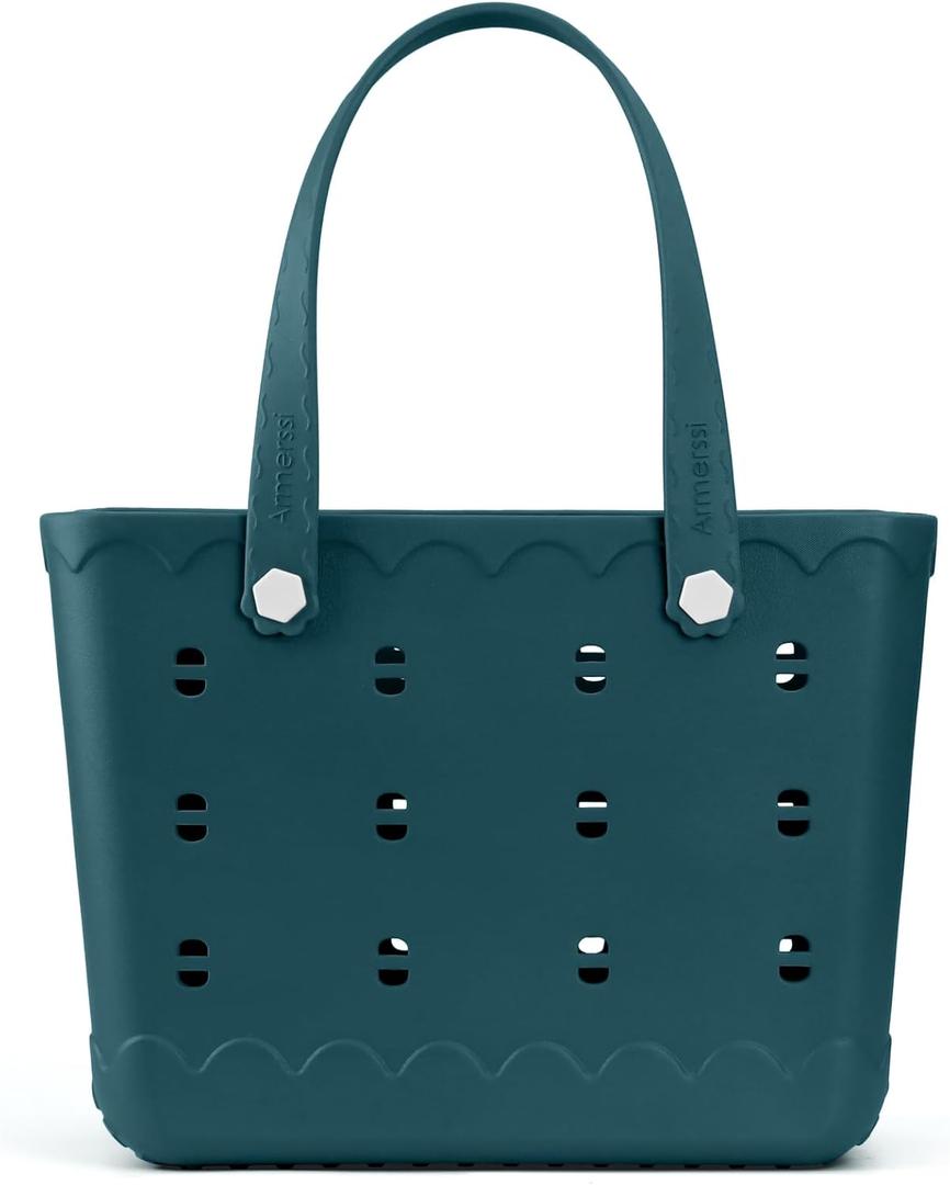 Large Rubber Beach Tote Bag | Durable Rubber Bag Waterproof Washable Versatile Modern Tote Bags (Medium, Midnight Blue)