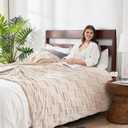 Cozy Bliss Checkered Faux Rabbit Fur Blanket King Size for Bed, Soft Fuzzy Blankets for Women Men, Large Furry Fleece Throw for Bedroom Decor (Tan, 108" x 90")