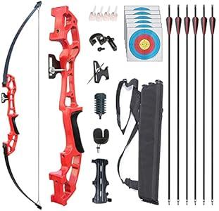 Monsour Archery Recurve Bow and Arrows Set for Adults Metal Riser 51" Longbow Kit Right Hand Straight Bow for Beginner Outdoor Hunting Shooting Practice (Red 40lb)
