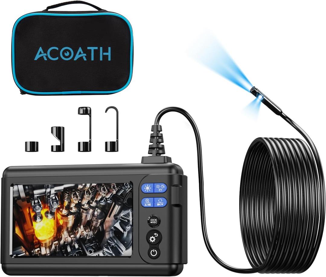 Borescope Endoscope Camera with Light, Dual-Lens 1080P HD Industrial Inspection Camera with 8 LED Lights, 16.5Ft Semi-Rigid Snake Cable, 5" IPS Screen, 32GB Card, IP67 Waterproof Sewer Tools (16.5FT Snake Camera)