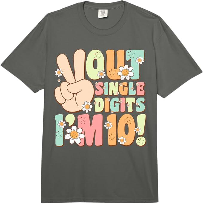 Peace Out Single Digits Retro Groovy 10th Birthday Girl Comfort Colors Adult Heavyweight T-Shirt, Small